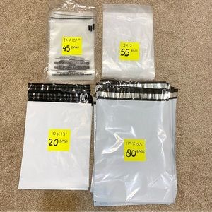 200 mixed lot Bags Clear Plastic poly bags and gray Self seal shipping envelopes